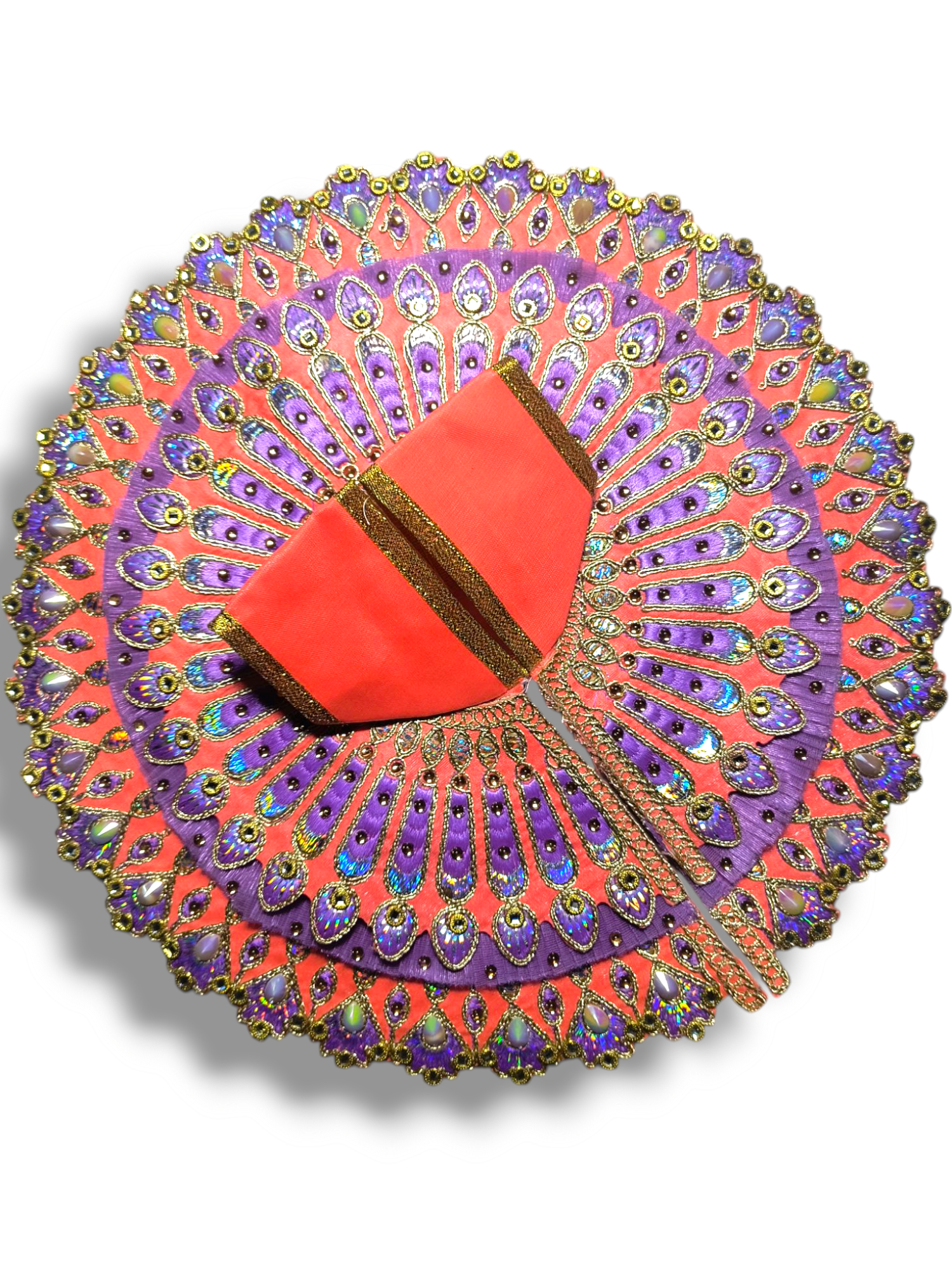 Triple Frill Layers with Heavy Embroidery Work Poshak Orange