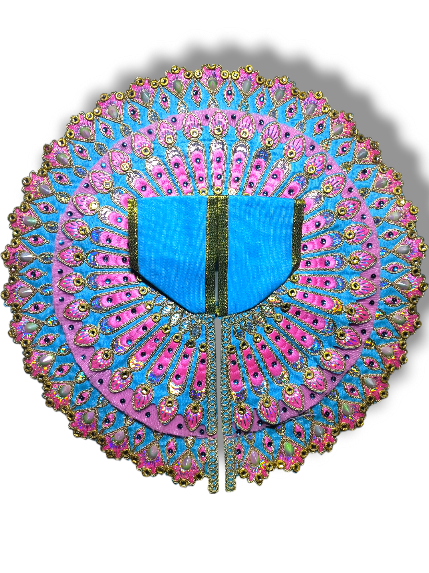 Triple Frill Layers with Heavy Embroidery Work Poshak Blue