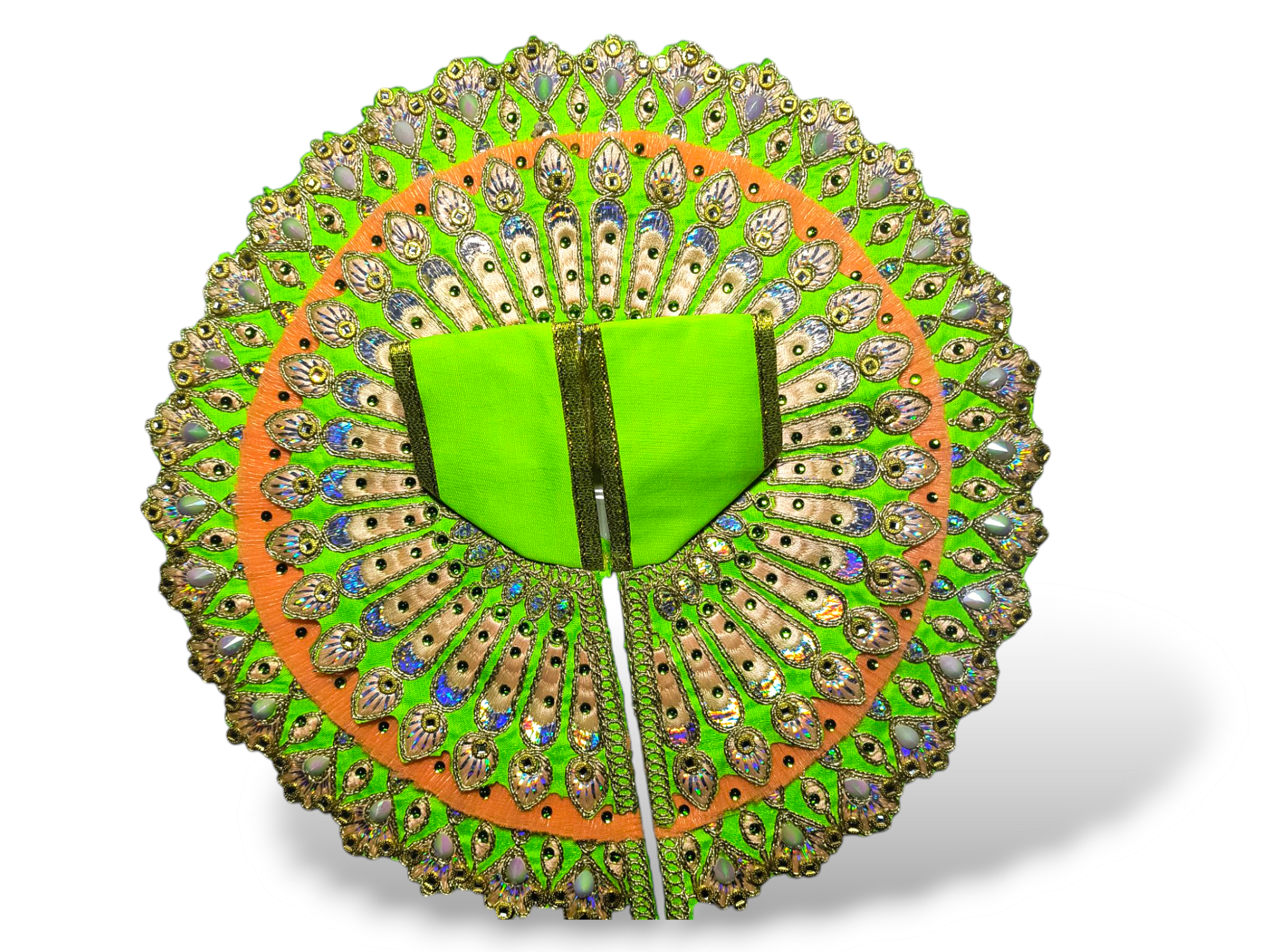 Triple Frill Layers with Heavy Embroidery Work Poshak Green