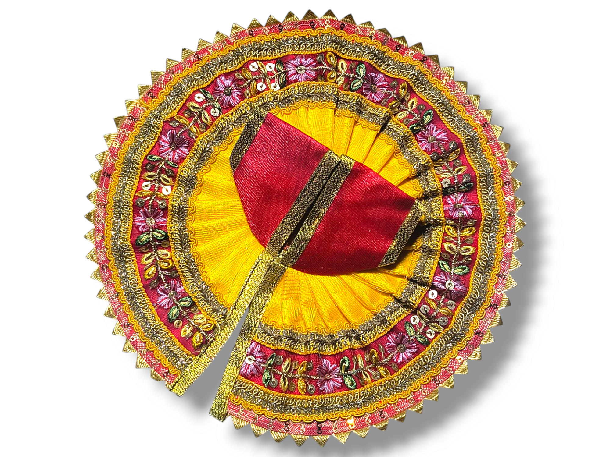 Silk Embroidery With Heavy Frill Laces Red