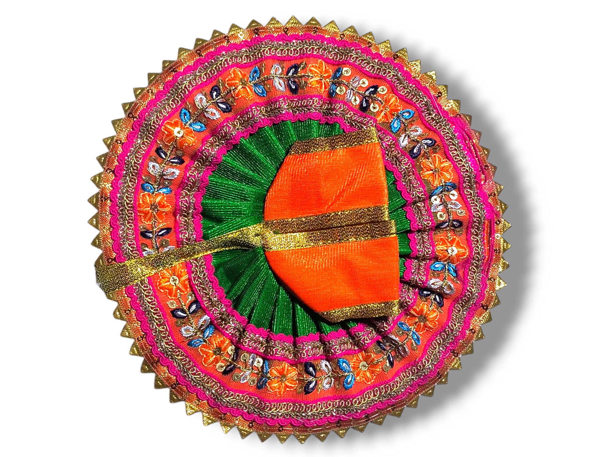 Silk Embroidery With Heavy Frill Laces Orange