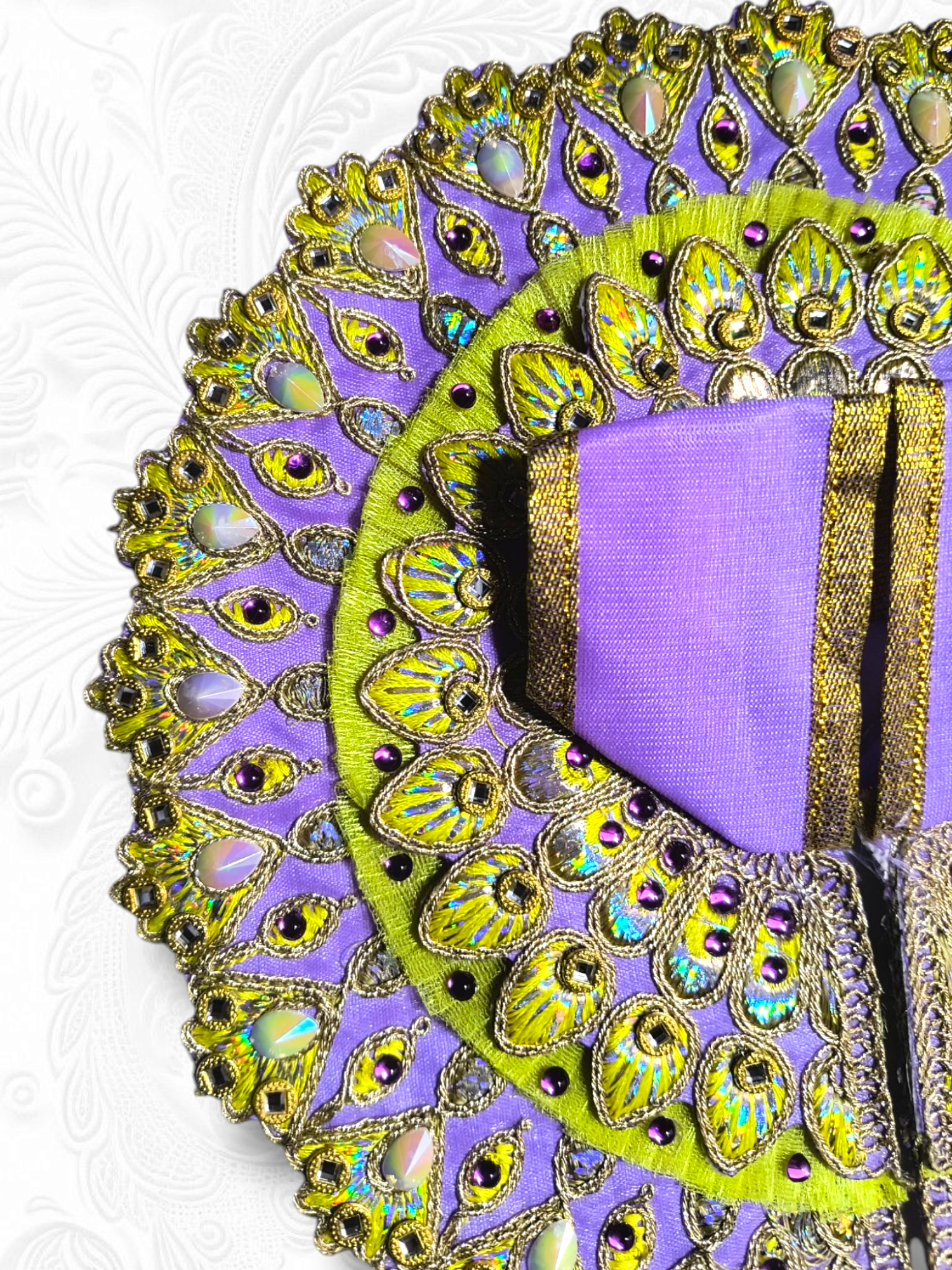 Triple Frill Layers with Heavy Embroidery Work Poshak Purple - Image 2