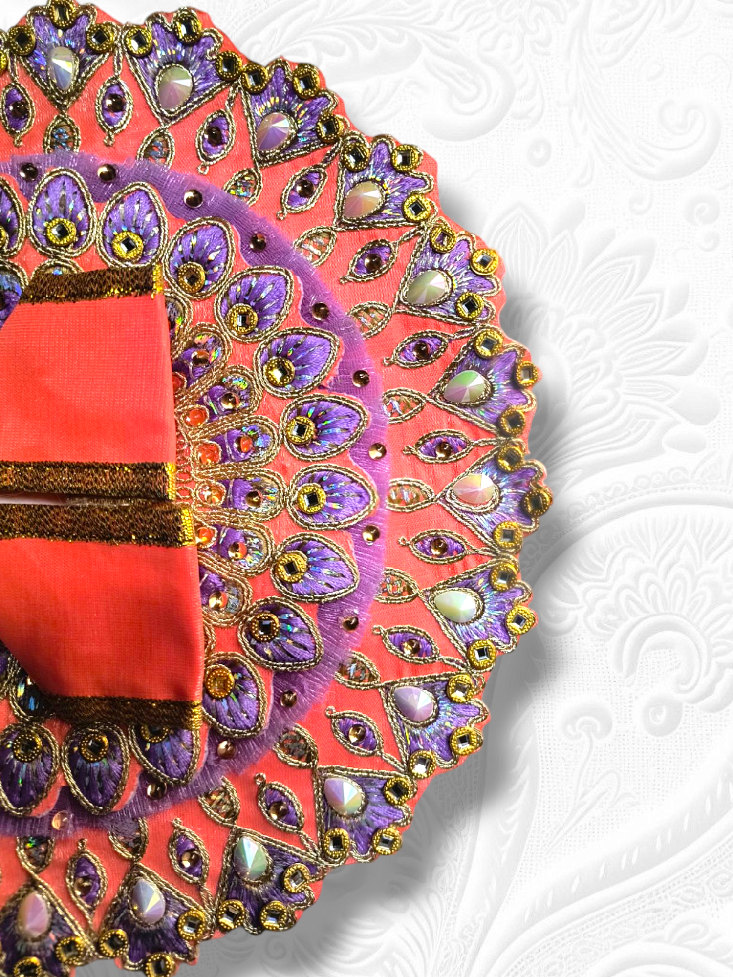 Triple Frill Layers with Heavy Embroidery Work Poshak Orange - Image 2