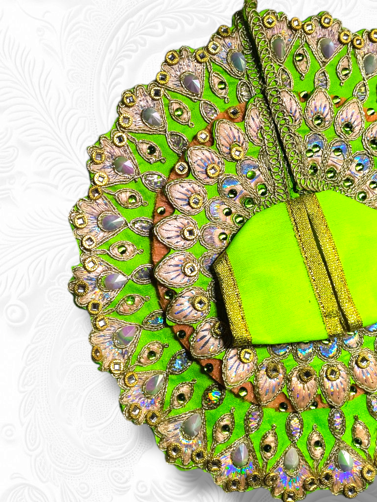 Triple Frill Layers with Heavy Embroidery Work Poshak Green - Image 2