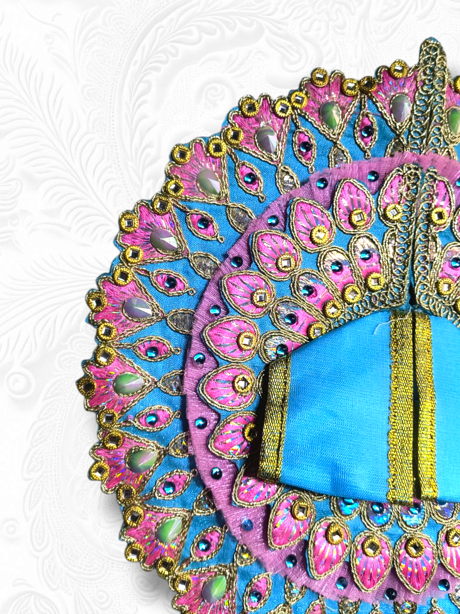 Triple Frill Layers with Heavy Embroidery Work Poshak Blue - Image 2